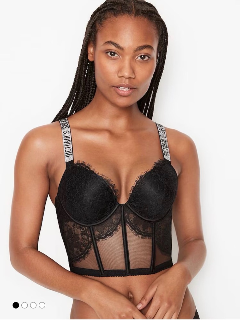 Victoria's Secret Very Sexy Black Lace Push-Up Corset Bustier Bra Shine Strap